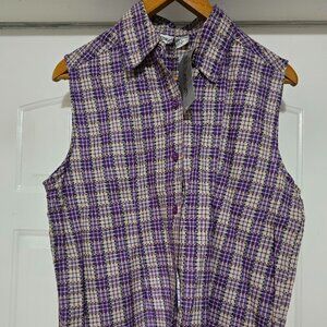 Summer Shirt Purple Madras Sleeveless Millenium Cotton Women's Medium 1990s NWT